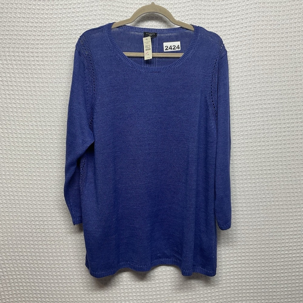 NEW Women's Talbots Linen Pullover Knit Sweater Size 3X Purple/ Blue Long Sleeve
